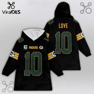 Green Bay Packers Jordan Love #10 Snuggle Hoodie. Football jersey-style design.!