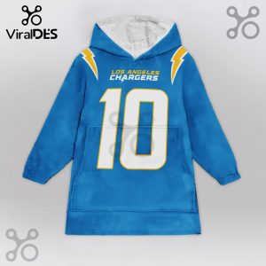 Los Angeles Chargers blue and yellow hooded blanket with the number 10 on the front.!
