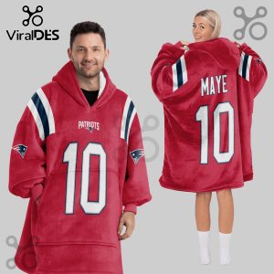 New England Patriots Maye 10 NFL Red Jersey Oversized Blanket Hoodie