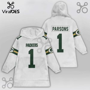 White Packers blanket hoodie with 'Packers' and number '1' on the front, 'Parsons' and '1' on the back.!