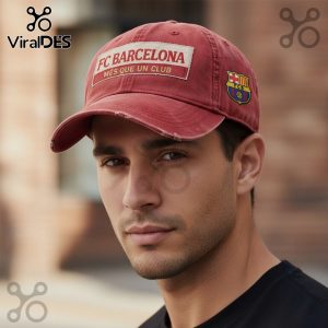 Red cap with FC Barcelona logo and text 