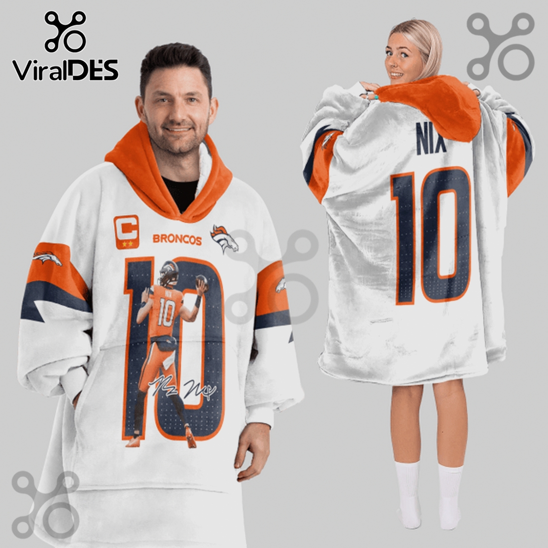 Bo Nix Denver Broncos 10 Football Player Oversized Blanket Hoodie Bo Nix Denver Broncos 10 Football Player Oversized Blanket Hoodie