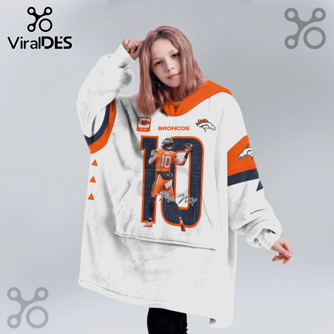 Bo Nix Denver Broncos 10 Football Player Oversized Blanket Hoodie Bo Nix Denver Broncos 10 Football Player Oversized Blanket Hoodie