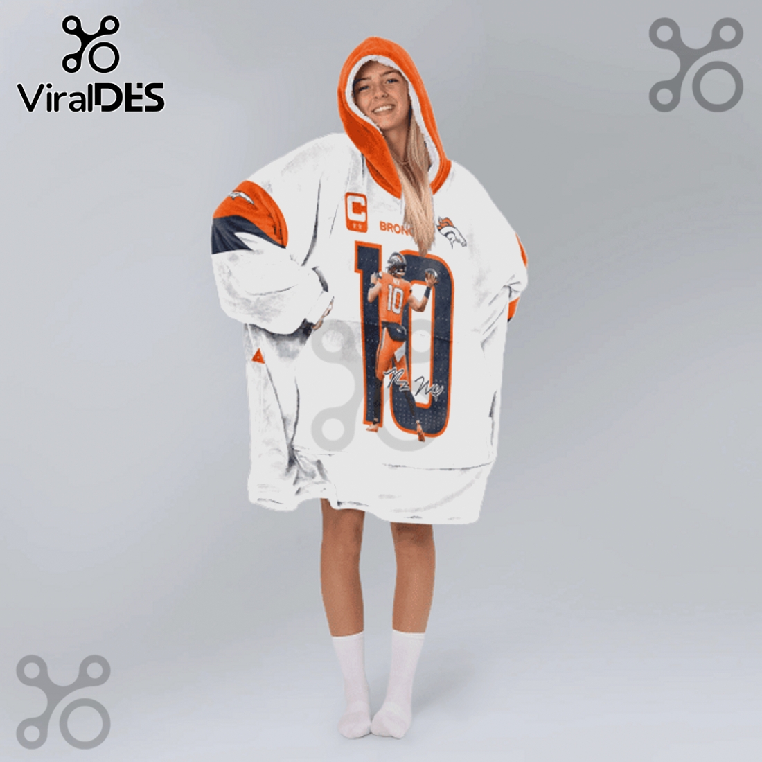 Bo Nix Denver Broncos 10 Football Player Oversized Blanket Hoodie Bo Nix Denver Broncos 10 Football Player Oversized Blanket Hoodie