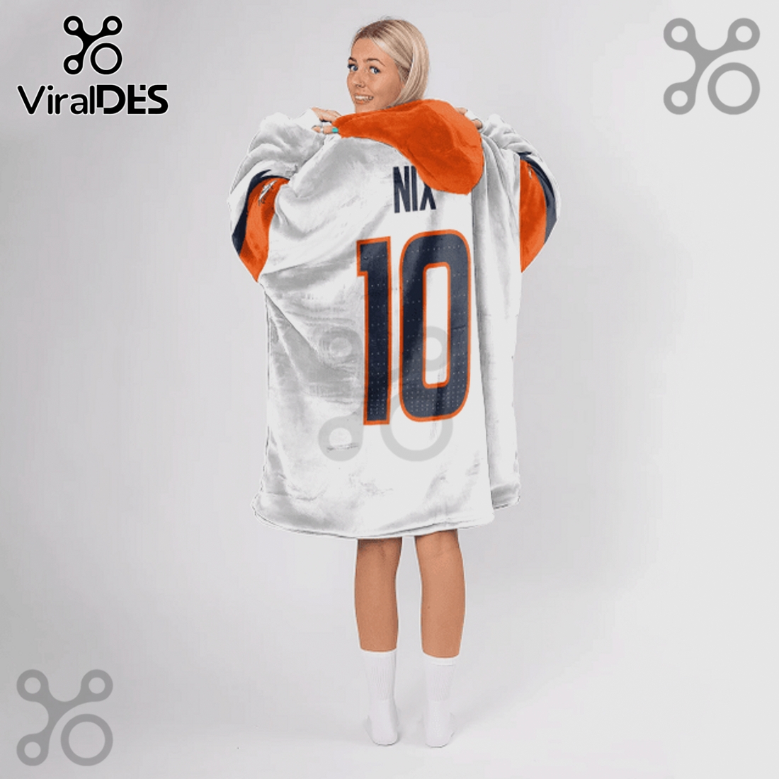 Bo Nix Denver Broncos 10 Football Player Oversized Blanket Hoodie Bo Nix Denver Broncos 10 Football Player Oversized Blanket Hoodie