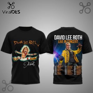 David Lee Roth 2026 Tour T-Shirt - 3D design of Diamond Dave in action. Official merchandise.