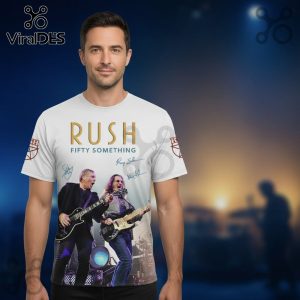 Rush Fifty Something band members onstage, signed all-over print tee shirt.!