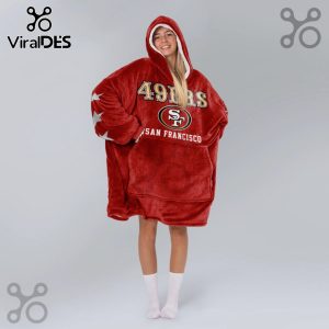 Oversized wearable blanket hoodie featuring a 49ers logo and team name.!