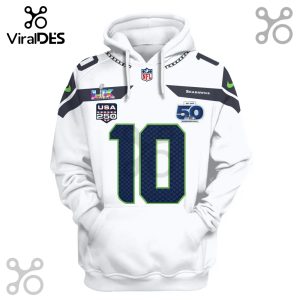 White hoodie featuring the Seattle Seahawks jersey design with the number 10.!
