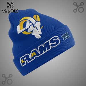 Blue beanie with Rams logo and text.!
