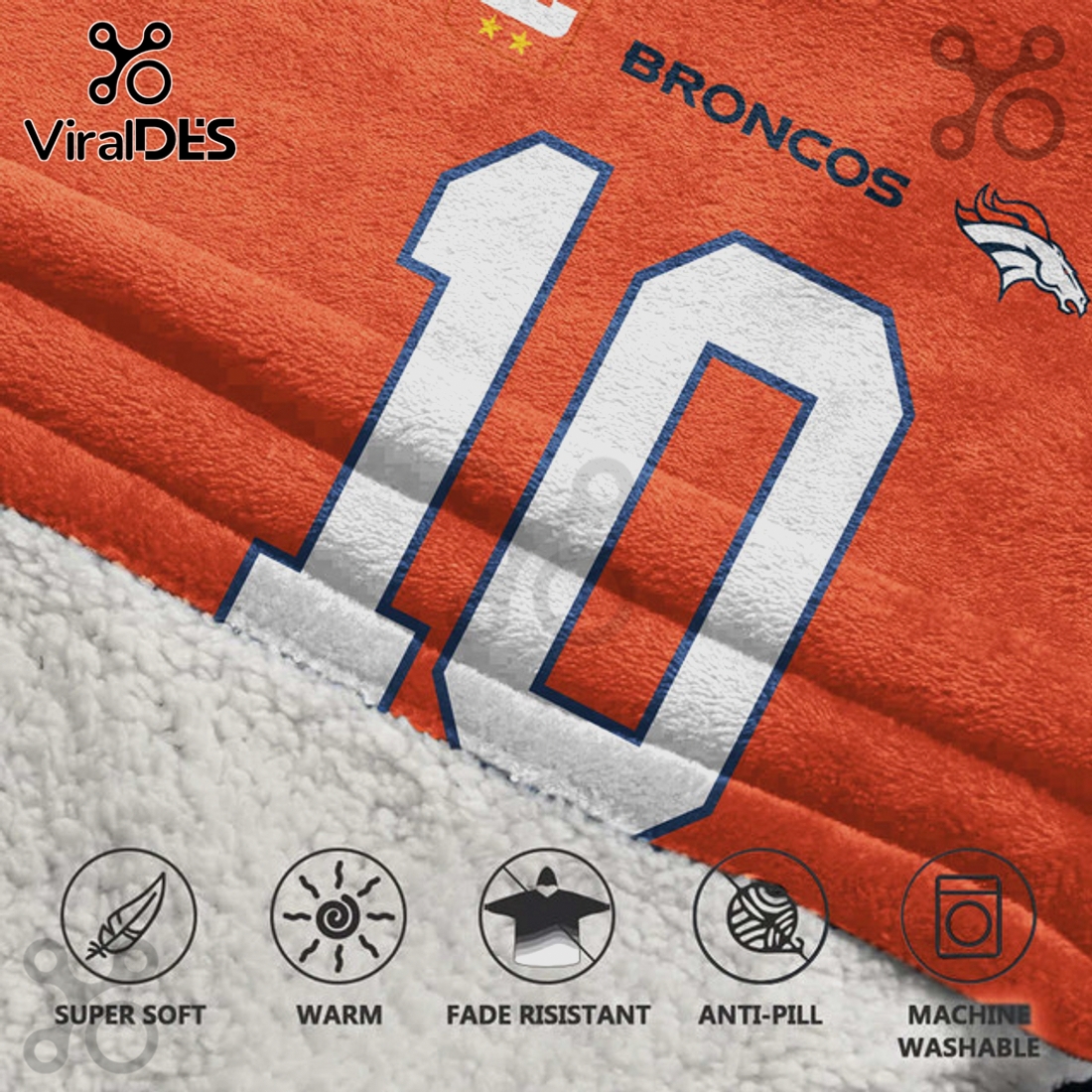 Denver Broncos Bo Nix 10 Player Jersey Blanket Hoodie Denver Broncos Bo Nix 10 Player Jersey Blanket Hoodie