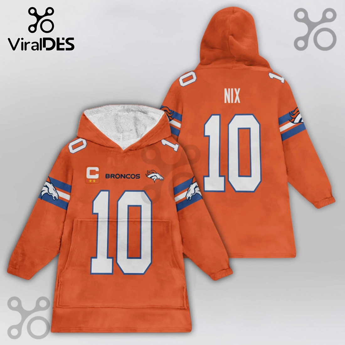 Denver Broncos Bo Nix 10 Player Jersey Blanket Hoodie Denver Broncos Bo Nix 10 Player Jersey Blanket Hoodie