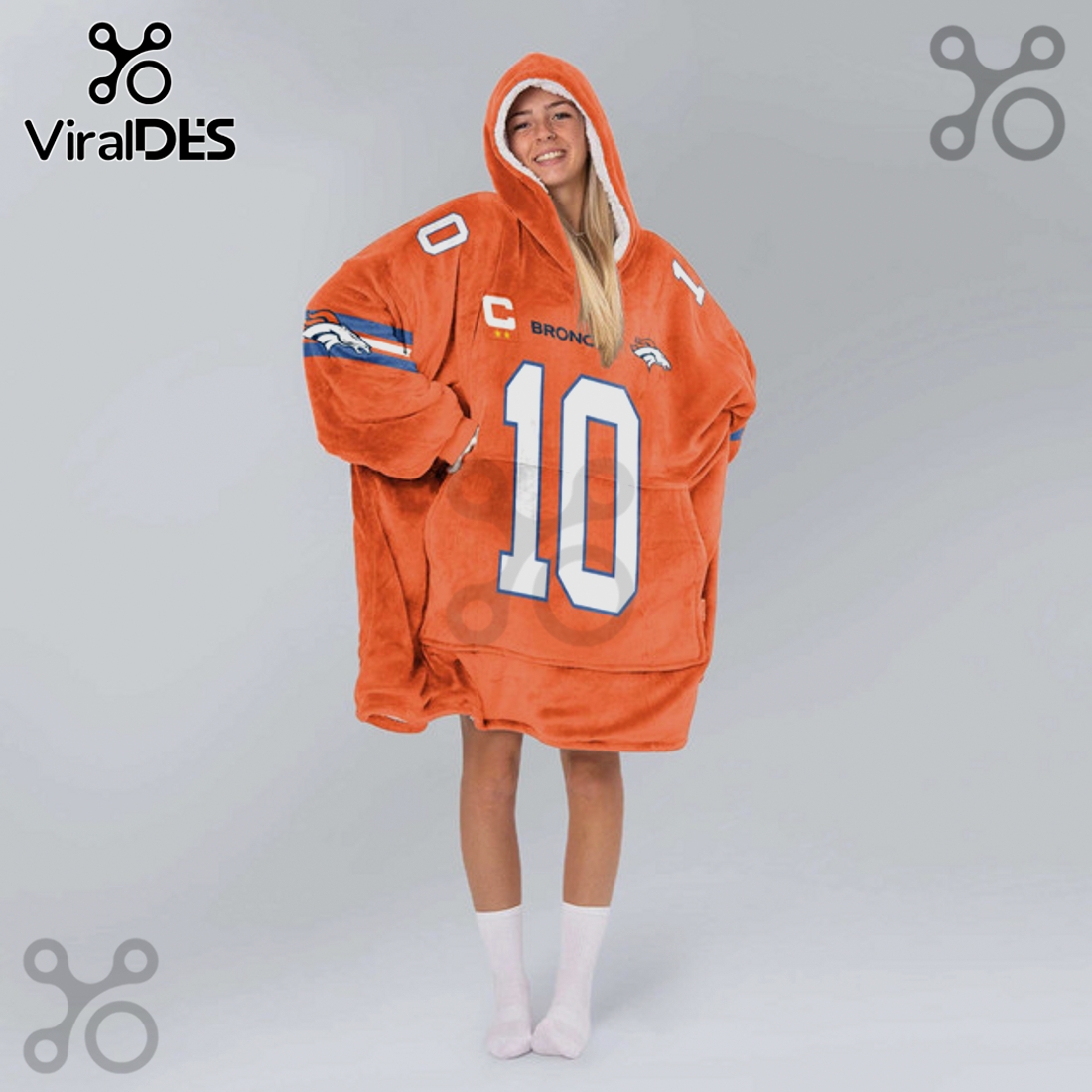 Denver Broncos Bo Nix 10 Player Jersey Blanket Hoodie Denver Broncos Bo Nix 10 Player Jersey Blanket Hoodie