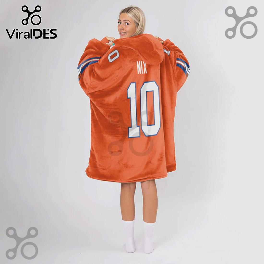 Denver Broncos Bo Nix 10 Player Jersey Blanket Hoodie Denver Broncos Bo Nix 10 Player Jersey Blanket Hoodie