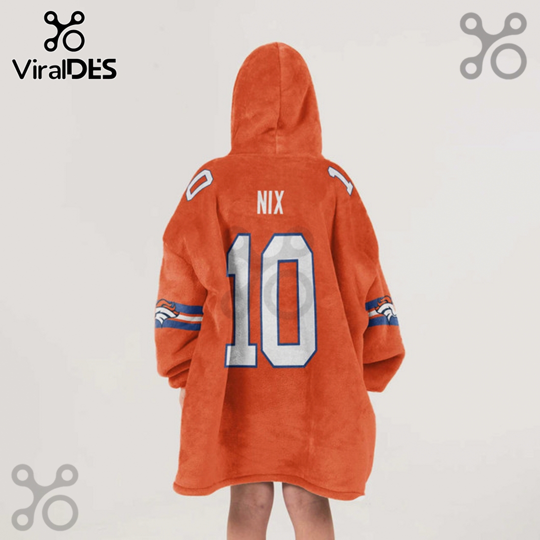 Denver Broncos Bo Nix 10 Player Jersey Blanket Hoodie Denver Broncos Bo Nix 10 Player Jersey Blanket Hoodie