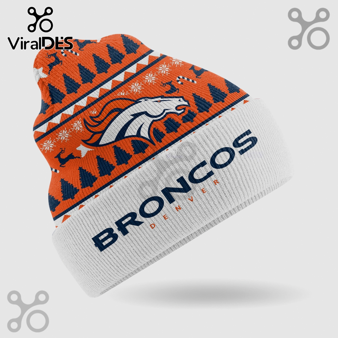 Denver Broncos Christmas Patterned Knit Beanie Hat Denver Broncos Christmas Patterned Knit Beanie Hat