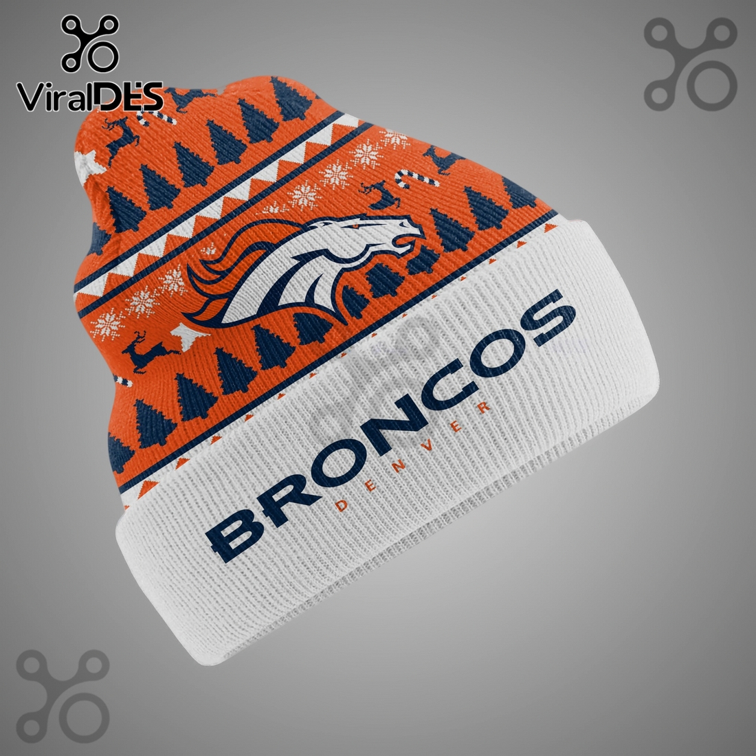 Denver Broncos Christmas Patterned Knit Beanie Hat Denver Broncos Christmas Patterned Knit Beanie Hat