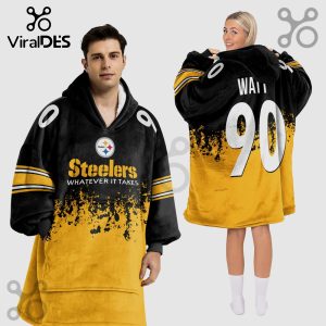 Pittsburgh Steelers oversized hoodie blanket featuring the team logo, colors and 'Watt 90' on the back.!