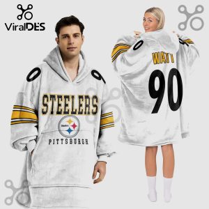 Pittsburgh Steelers blanket hoodie featuring the team logo, colors, and player name Watt with number 90 on the back.!