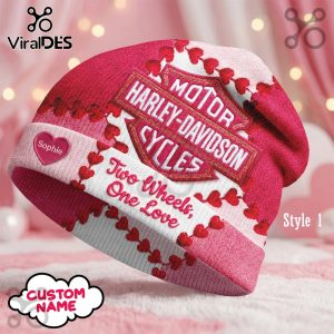 Harley Davidson Motor Valentine's Day Beanie Hat. A perfect gift for motorcycle lovers. Red heart and Harley Davidson logo.