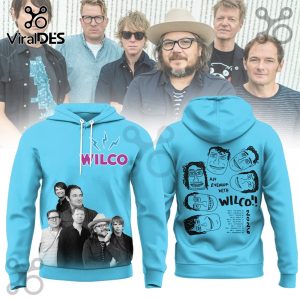 Light blue Wilco hoodie with band photo and logo on front! Cartoon faces and 2026 tour dates on back!