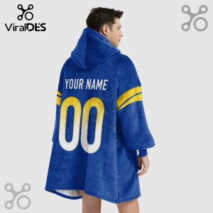 Blue wearable blanket hoodie with a personalized name and the number '00' on the back.!