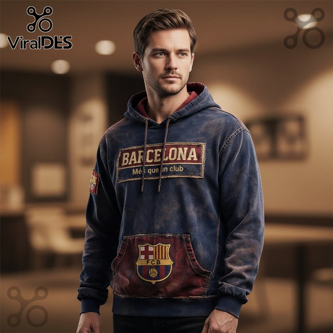 FC Barcelona Vintage Premium Graphic Pullover Hoodie FC Barcelona Vintage Premium Graphic Pullover Hoodie
