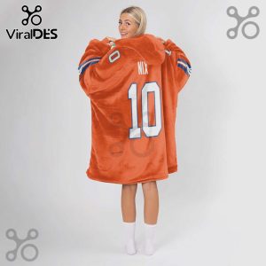 Oversized hoodie blanket with 'Nix' and the number '10' printed on the back, mimicking a sports jersey design.!