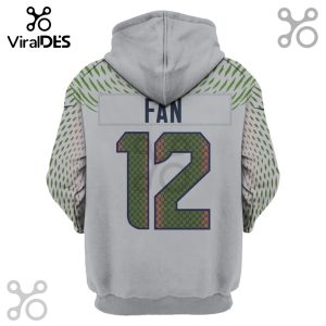 Back of gray hoodie with the word 'FAN' and number '12' design.!