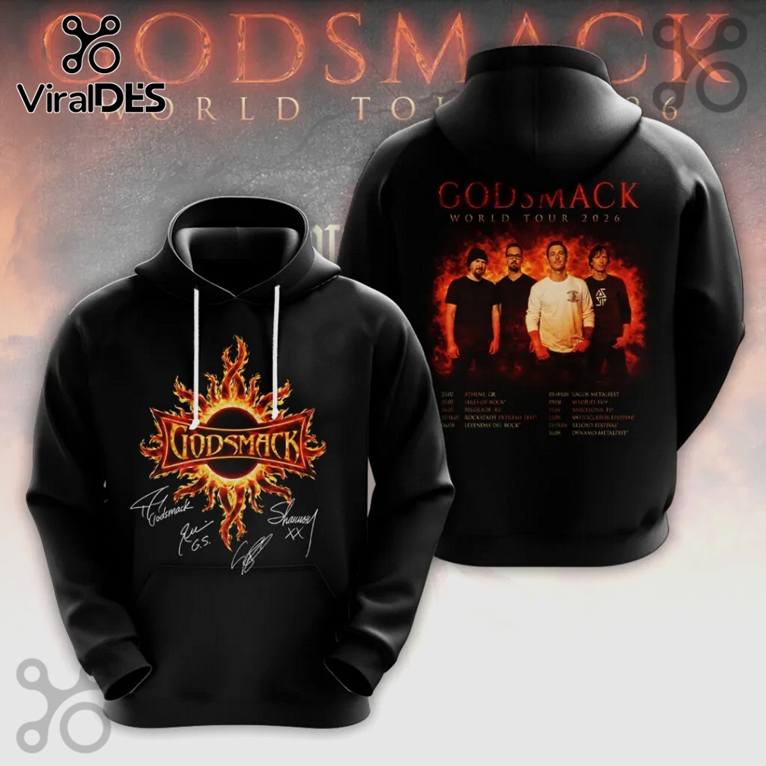 Godsmack World Tour 2026 Autographed Concert Band Tee Shirt Godsmack World Tour 2026 Autographed Concert Band Tee Shirt