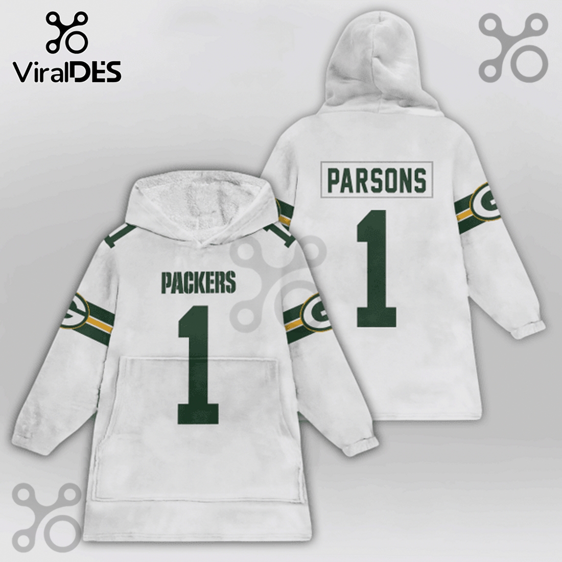 Green Bay Packers 1 Football Jersey Oversized Blanket Hoodie Green Bay Packers 1 Football Jersey Oversized Blanket Hoodie