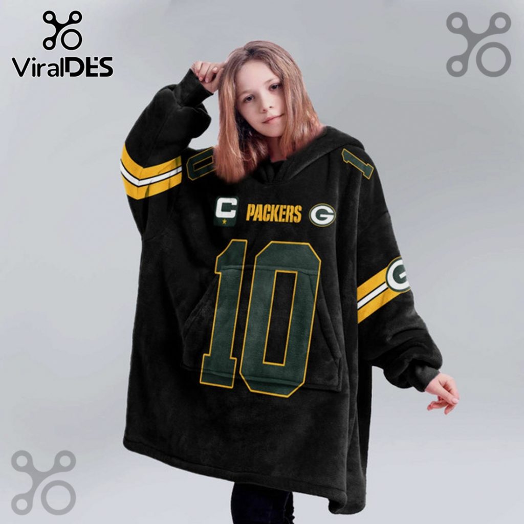 Green Bay Packers Jordan Love 10 Captain NFL Blanket Hoodie