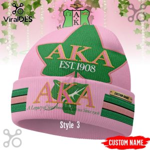 Custom Alpha Kappa Alpha beanie hat with personalized name embroidery.