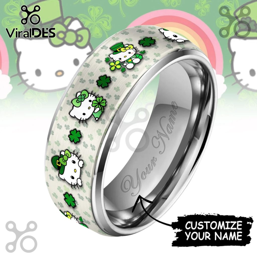 Hello Kitty Custom Name Silver Tungsten Ring