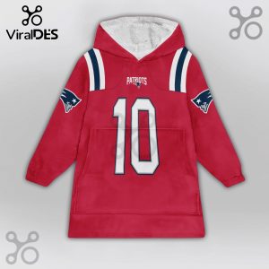 Red Patriots blanket hoodie with sleeves, hood, logo on sleeves, and number 10 on back!