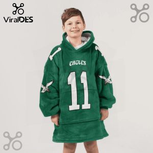 Green oversized hoodie blanket with Eagles logo, number 11, and eagle bird graphic on the sleeves.!