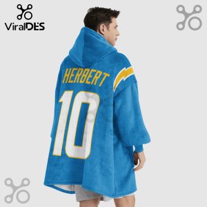 Blue snuggle hoodie featuring 'Herbert' and '10' with Chargers colors and lightning bolt design.!