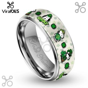 Personalized Snoopy Ring - Engraved Silver Tungsten Band for Snoopy Fans. Add your custom name!