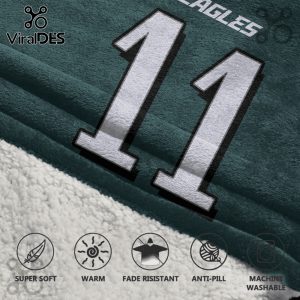 Eagles blanket with number 11, promoting warmth, softness, fade resistance, anti-pill, and machine washability.!