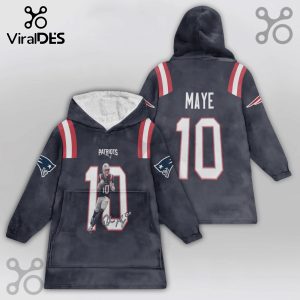Snuggle Hoodie Blanket featuring Drake Maye's Patriots Jersey design with the number 10 and Patriots logo!
