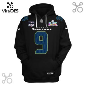 Black hoodie with Seattle Seahawks number 9 jersey design, NFL and Super Bowl patches.!