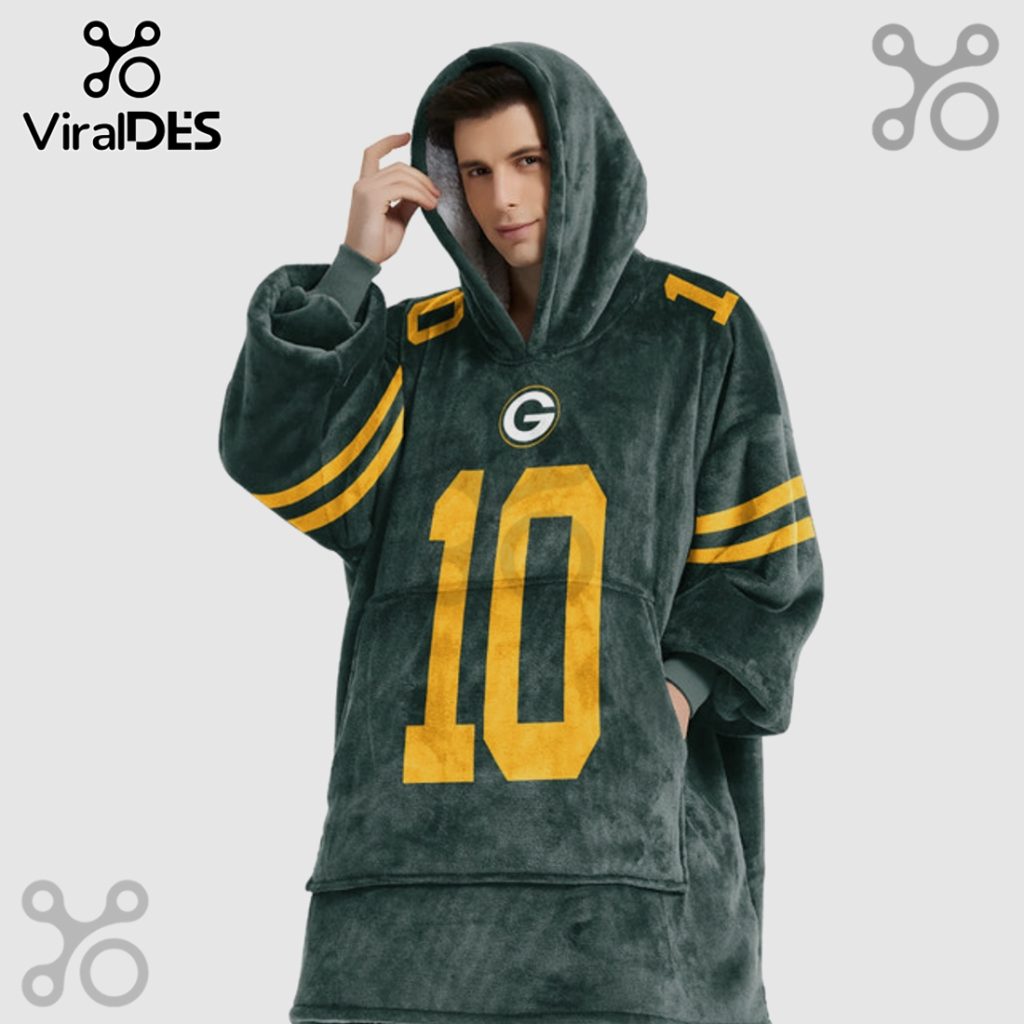 Jordan Love Green Bay Packers 10 NFL Oversized Blanket Hoodie