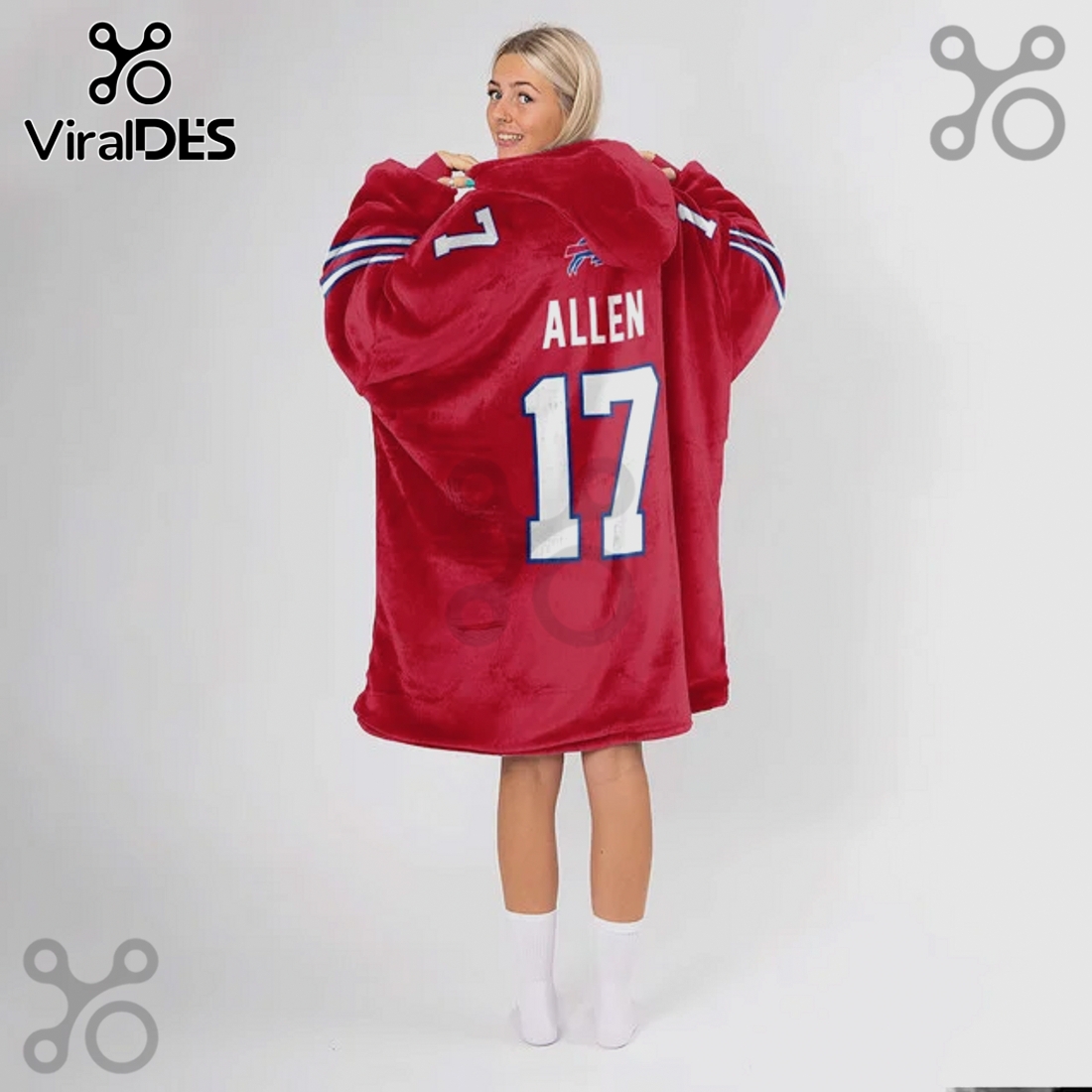 Josh Allen Buffalo Bills 17 NFL Player Red Oversized Blanket Hoodie Josh Allen Buffalo Bills 17 NFL Player Red Oversized Blanket Hoodie