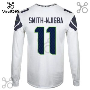 White long sleeve shirt with 'SMITH-NJIGBA' and the number '11' in navy and green.!