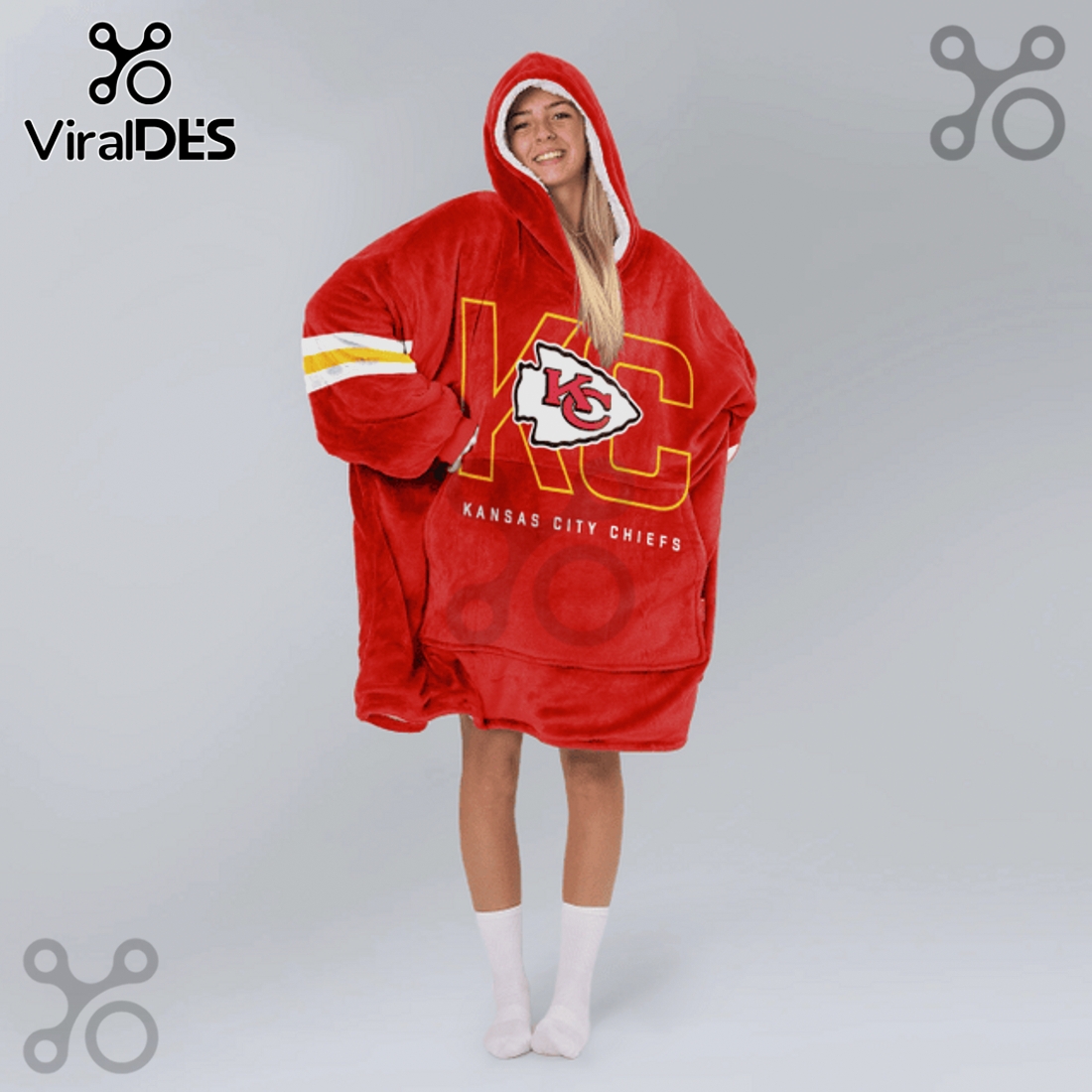 Kansas City Chiefs Oversized Sherpa Lined Wearable Blanket Hoodie Kansas City Chiefs Oversized Sherpa Lined Wearable Blanket Hoodie