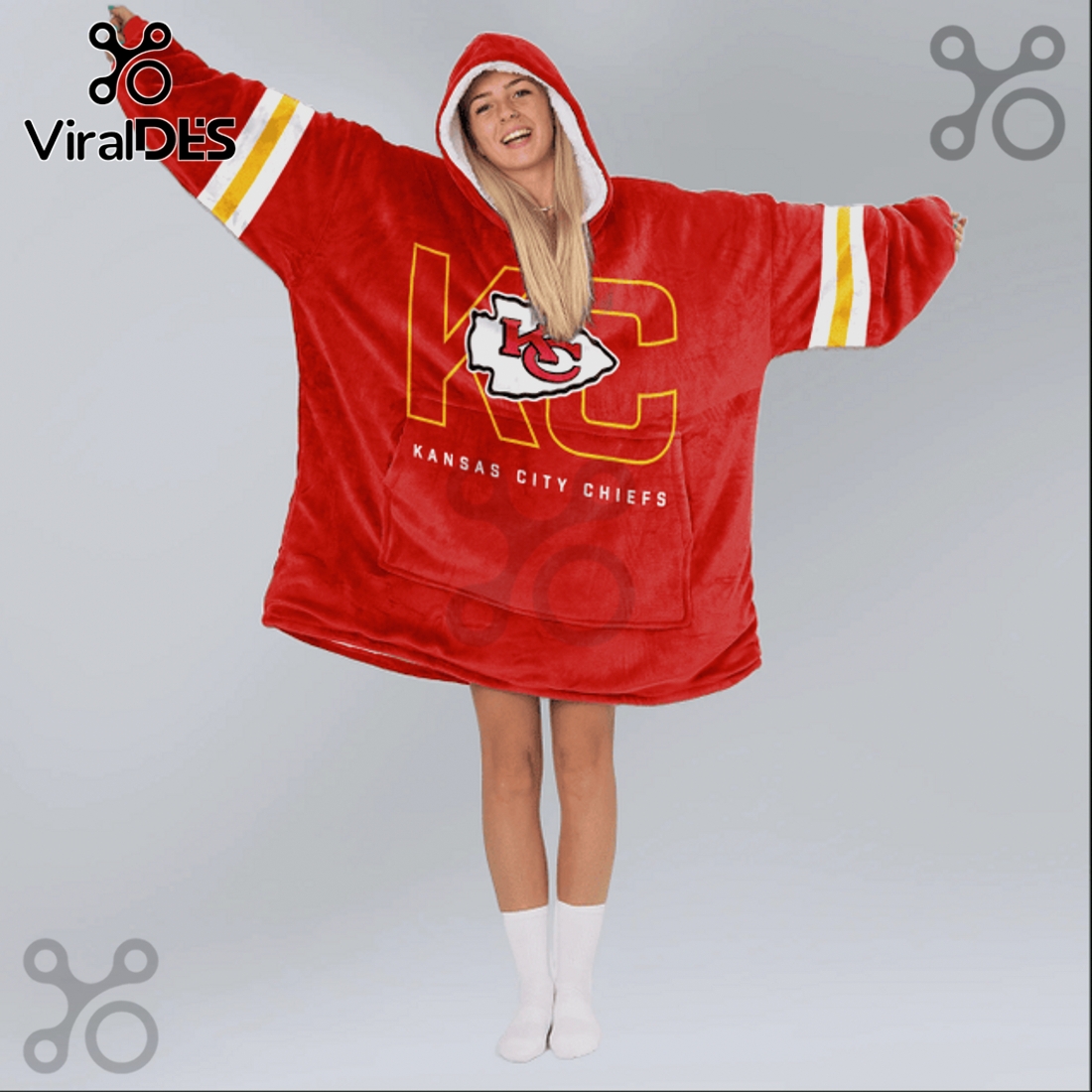 Kansas City Chiefs Oversized Sherpa Lined Wearable Blanket Hoodie Kansas City Chiefs Oversized Sherpa Lined Wearable Blanket Hoodie