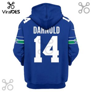 Back of blue hoodie with 'DARNOLD' and '14' in white lettering.!