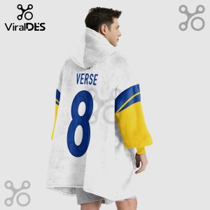 Snuggle Hoodie featuring the name VERSE and number 8 in blue with yellow and blue sleeves!