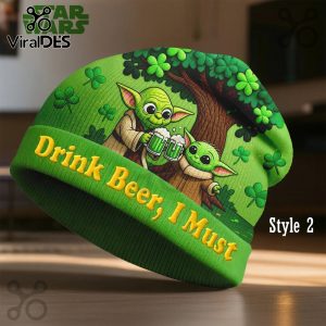 Yoda St Patricks Day Beanie Hat - Star Wars themed lucky green beanie.