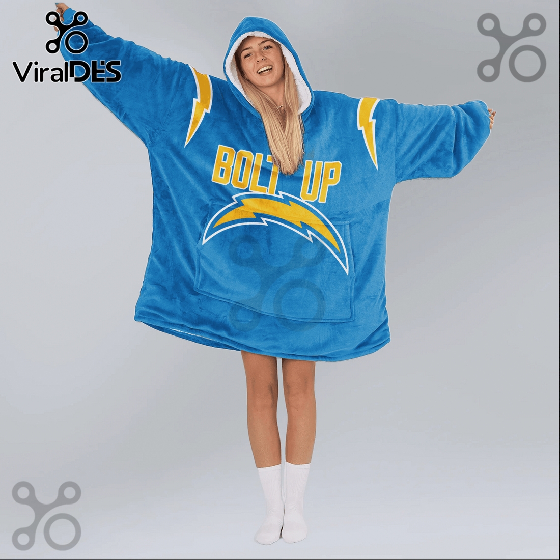 Los Angeles Chargers Bolt Up Oversized Blanket Hoodie Los Angeles Chargers Bolt Up Oversized Blanket Hoodie